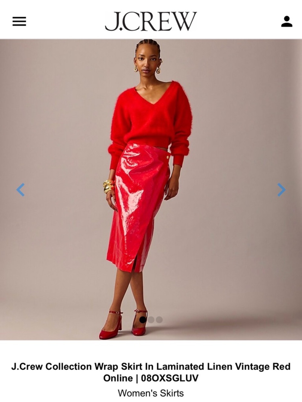 J. Crew Red Patent Midi Pencil Skirt - Picture 2 of 6